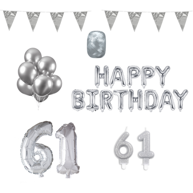 61 jaar Verjaardag Versiering Pakket zilver