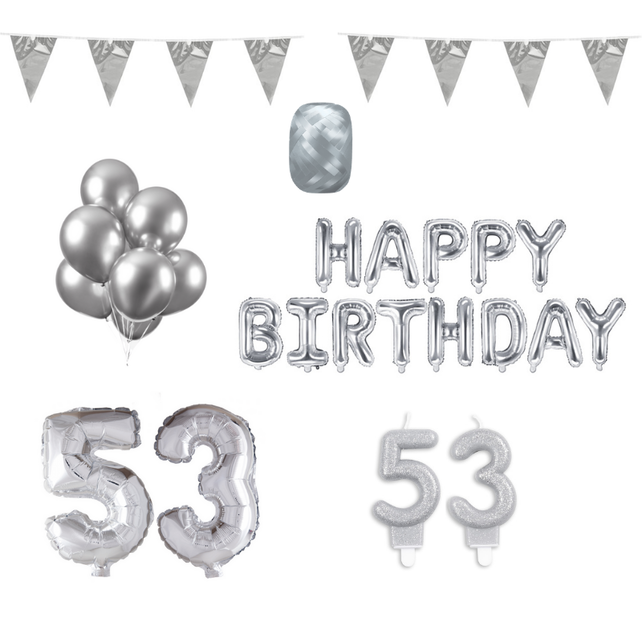 53 jaar Verjaardag Versiering Pakket zilver