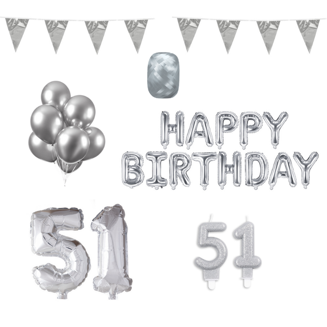 51 jaar Verjaardag Versiering Pakket zilver