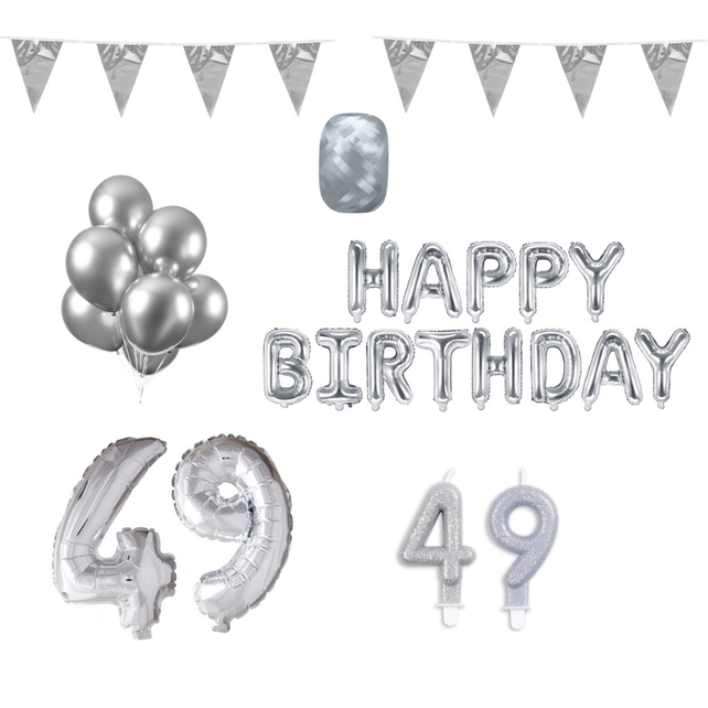 49 jaar Verjaardag Versiering Pakket zilver
