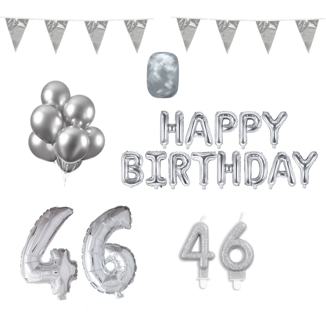 46 jaar Verjaardag Versiering Pakket zilver