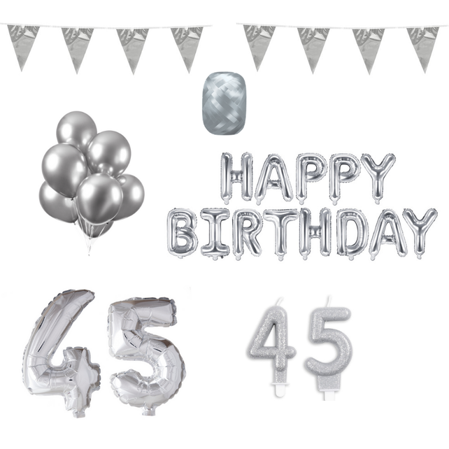 45 jaar Verjaardag Versiering Pakket zilver