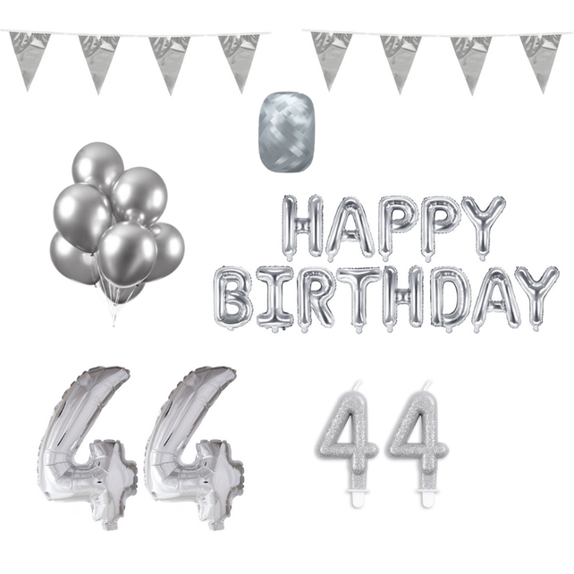 44 jaar Verjaardag Versiering Pakket zilver