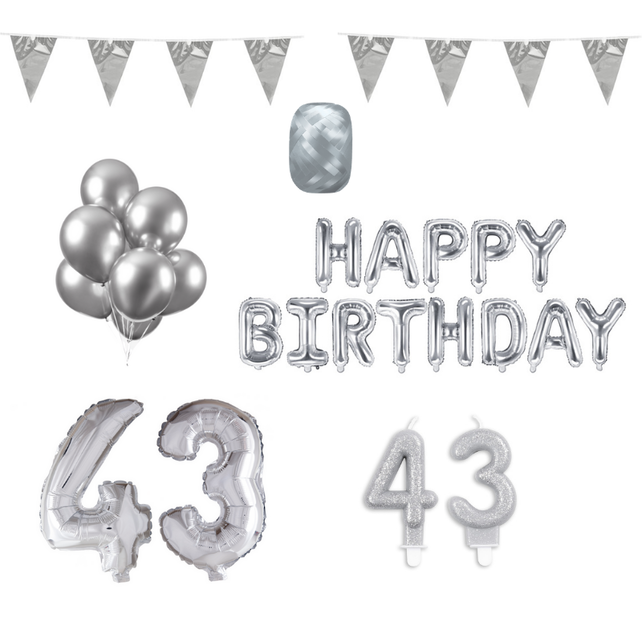 43 jaar Verjaardag Versiering Pakket zilver