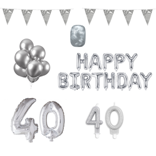 40 jaar Verjaardag Versiering Pakket zilver 40 jaar Verjaardag Versiering Pakket zilver