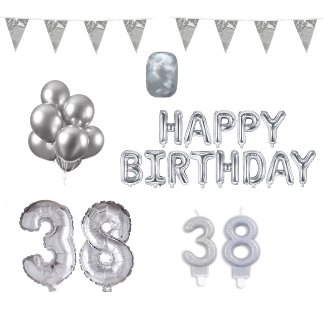 38 jaar Verjaardag Versiering Pakket zilver