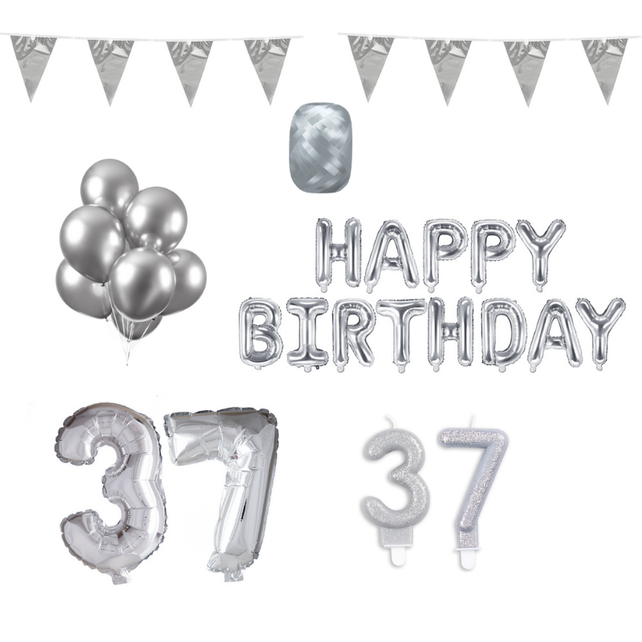 37 jaar Verjaardag Versiering Pakket zilver