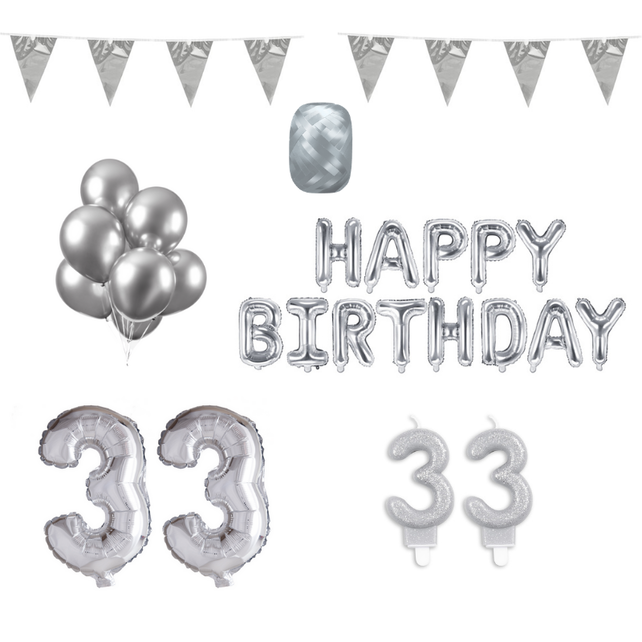 33 jaar Verjaardag Versiering Pakket zilver