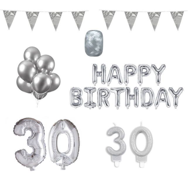 30 jaar Verjaardag Versiering Pakket zilver