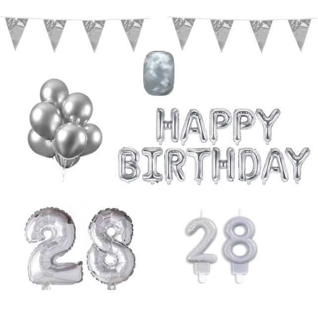 28 jaar Verjaardag Versiering Pakket zilver