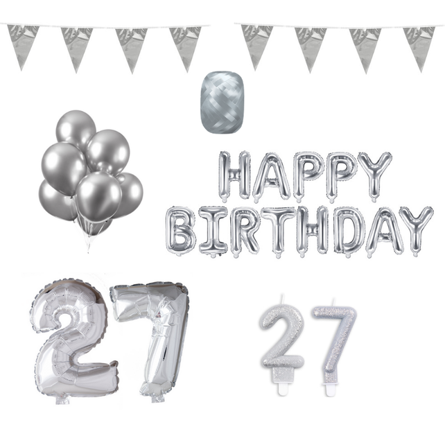 27 jaar Verjaardag Versiering Pakket zilver 27 jaar Verjaardag Versiering Pakket zilver