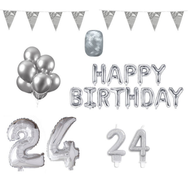 24 jaar Verjaardag Versiering Pakket zilver
