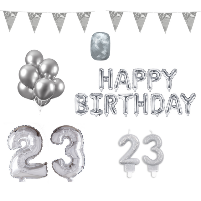 23 jaar Verjaardag Versiering Pakket zilver