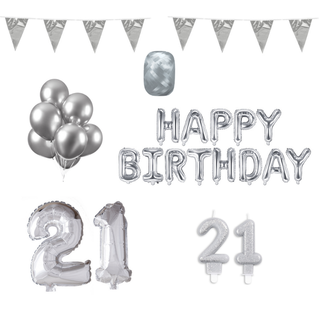 21 jaar Verjaardag Versiering Pakket zilver