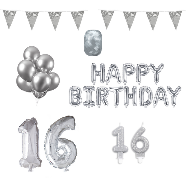 16 jaar Verjaardag Versiering Pakket zilver 16 jaar Verjaardag Versiering Pakket zilver