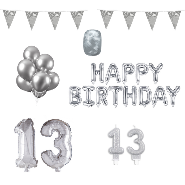 13 jaar Verjaardag Versiering Pakket zilver
