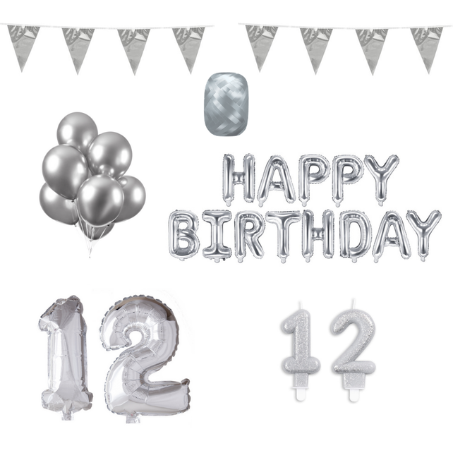 12 jaar Verjaardag Versiering Pakket zilver 12 jaar Verjaardag Versiering Pakket zilver