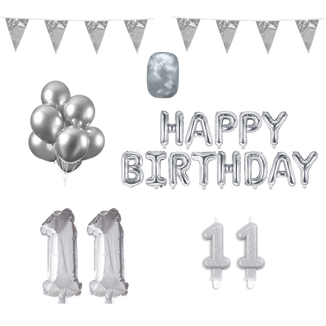11 jaar Verjaardag Versiering Pakket zilver