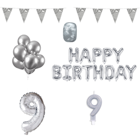 9 jaar Verjaardag Versiering Pakket zilver