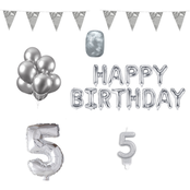 5 jaar Verjaardag Versiering Pakket zilver