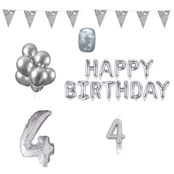 4 jaar Verjaardag Versiering Pakket zilver