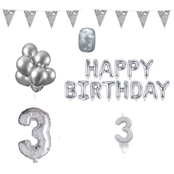 3 jaar Verjaardag Versiering Pakket zilver