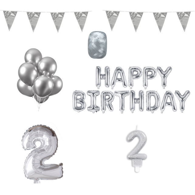2 jaar Verjaardag Versiering Pakket zilver