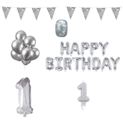 1 jaar Verjaardag Versiering Pakket zilver