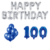 100 jaar Verjaardag Versiering Ballon Pakket Blauw & zilver