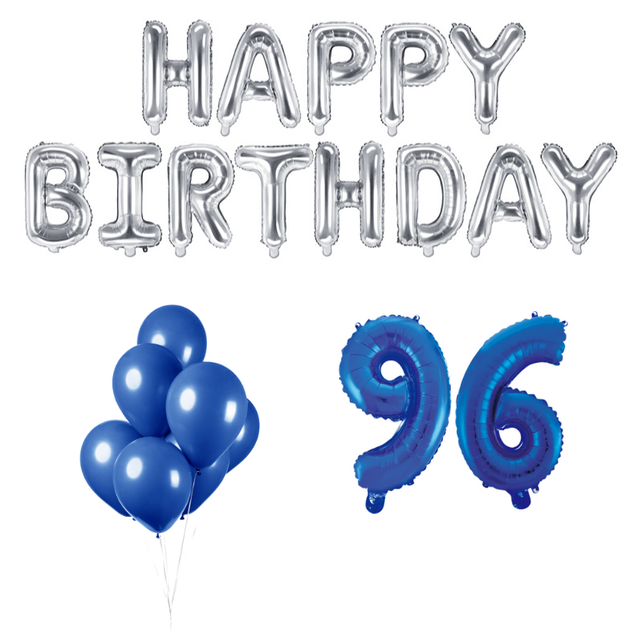 96 jaar Verjaardag Versiering Ballon Pakket Blauw & zilver