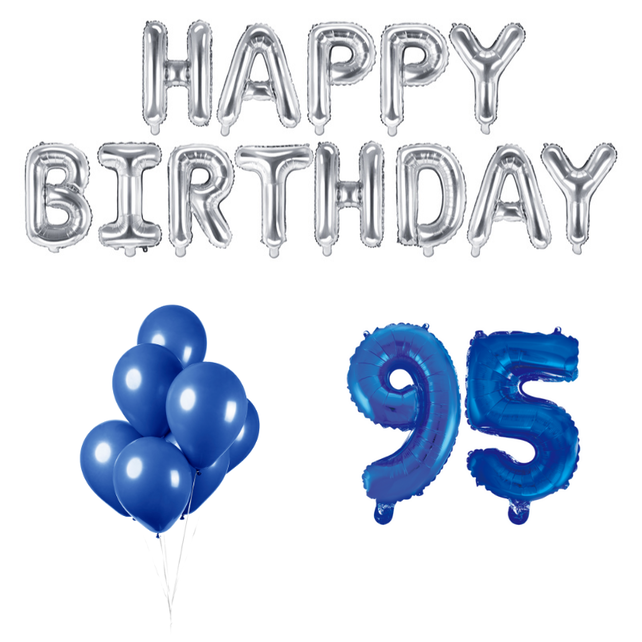 95 jaar Verjaardag Versiering Ballon Pakket Blauw & zilver