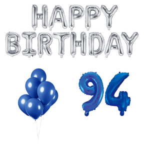 94 jaar Verjaardag Versiering Ballon Pakket Blauw & zilver