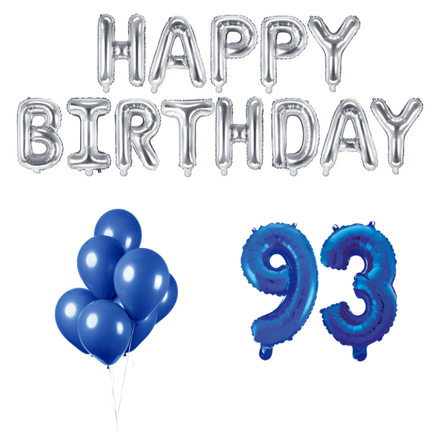 93 jaar Verjaardag Versiering Ballon Pakket Blauw & zilver