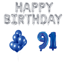 91 jaar Verjaardag Versiering Ballon Pakket Blauw & zilver