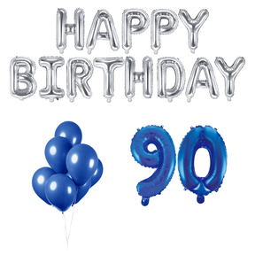 90 jaar Verjaardag Versiering Ballon Pakket Blauw & zilver