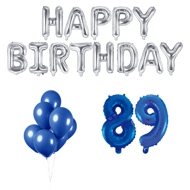 89 jaar Verjaardag Versiering Ballon Pakket Blauw & zilver