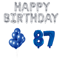 87 jaar Verjaardag Versiering Ballon Pakket Blauw & zilver