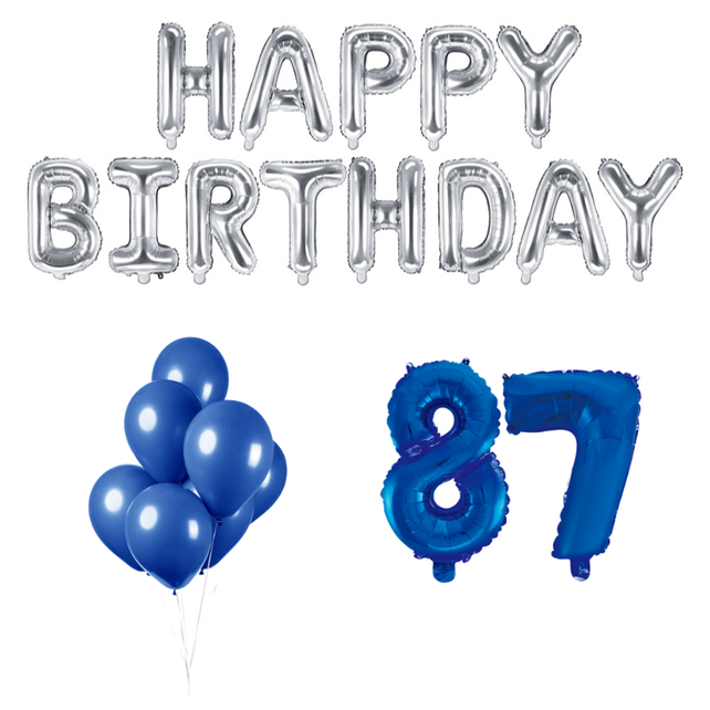87 jaar Verjaardag Versiering Ballon Pakket Blauw & zilver