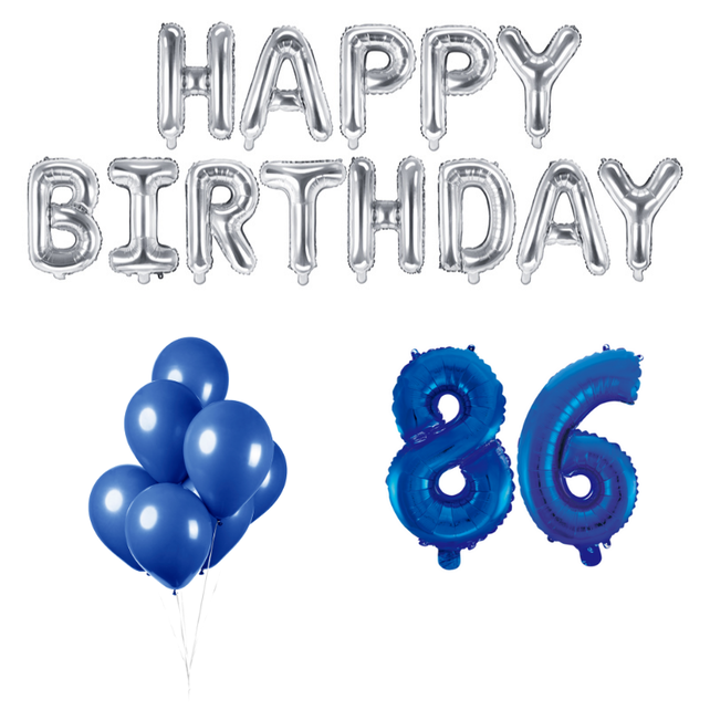 86 jaar Verjaardag Versiering Ballon Pakket Blauw & zilver 86 jaar Verjaardag Versiering Ballon Pakket Blauw & zilver