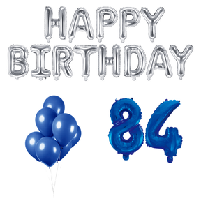 84 jaar Verjaardag Versiering Ballon Pakket Blauw & zilver