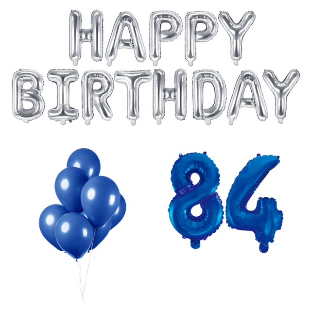 84 jaar Verjaardag Versiering Ballon Pakket Blauw & zilver