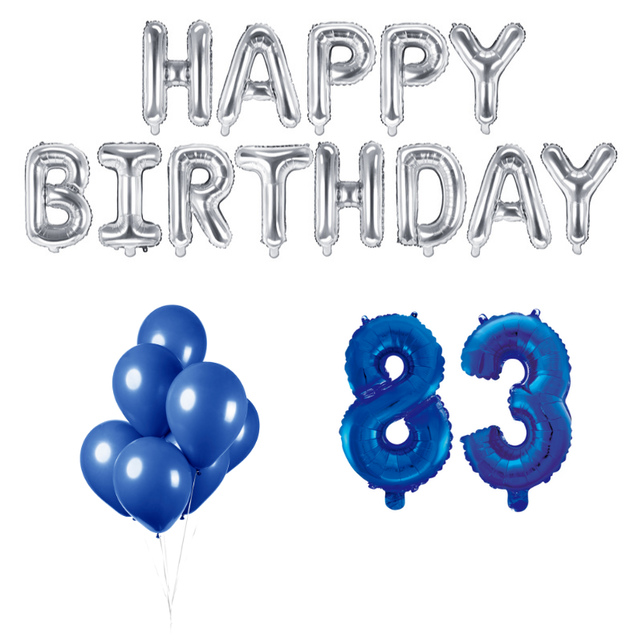 83 jaar Verjaardag Versiering Ballon Pakket Blauw & zilver