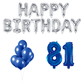 81 jaar Verjaardag Versiering Ballon Pakket Blauw & zilver 81 jaar Verjaardag Versiering Ballon Pakket Blauw & zilver