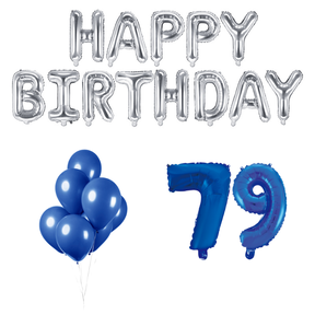 79 jaar Verjaardag Versiering Ballon Pakket Blauw & zilver