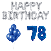 78 jaar Verjaardag Versiering Ballon Pakket Blauw & zilver
