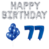 77 jaar Verjaardag Versiering Ballon Pakket Blauw & zilver
