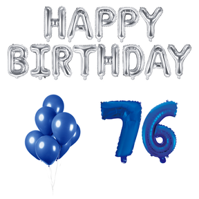 76 jaar Verjaardag Versiering Ballon Pakket Blauw & zilver