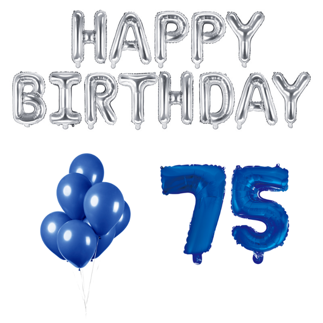 75 jaar Verjaardag Versiering Ballon Pakket Blauw & zilver