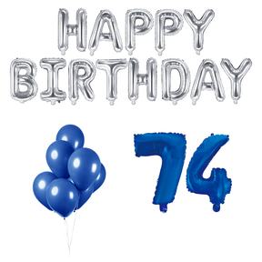74 jaar Verjaardag Versiering Ballon Pakket Blauw & zilver