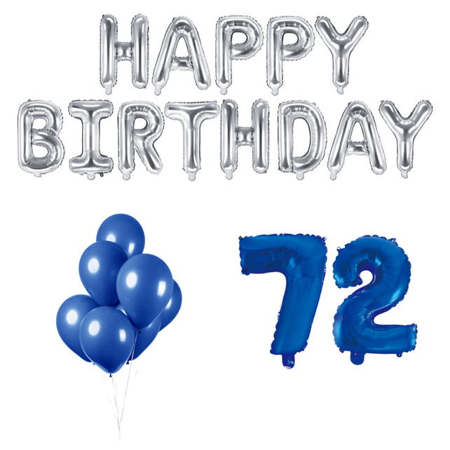 72 jaar Verjaardag Versiering Ballon Pakket Blauw & zilver